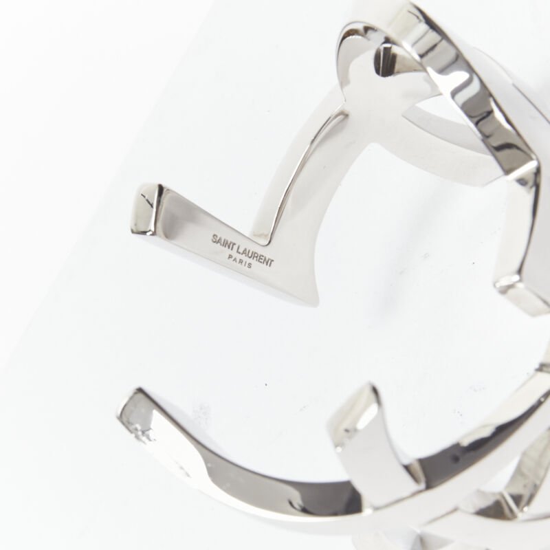 SAINT LAURENT Cassandre silver brass metal YSL monogram logo cuff bracelet