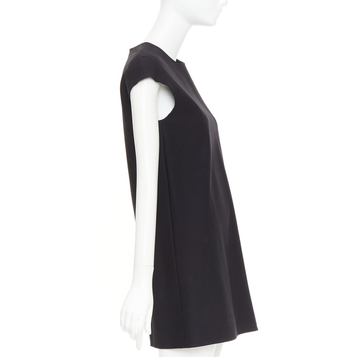 THE ROW black cotton blend cap sleeve round neck minimalist shift dress US2 S