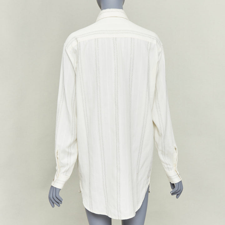 SAINT LAURENT 2019 cream modal blend gold metallic stripe weaved western shirt S