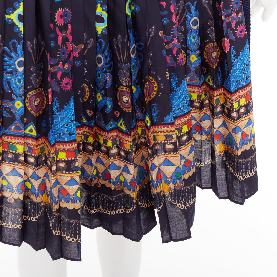 SACAI 2017 navy multicolor circus print belted pleated wrap skorts JP1 S