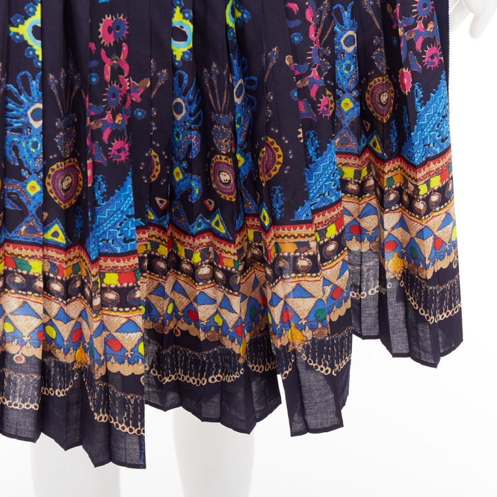 SACAI 2017 navy multicolor circus print belted pleated wrap skorts JP1 S