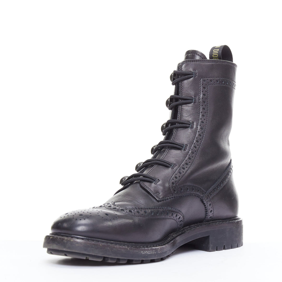 DIOR Diorunit black leather CD studs brogue combat boots EU38