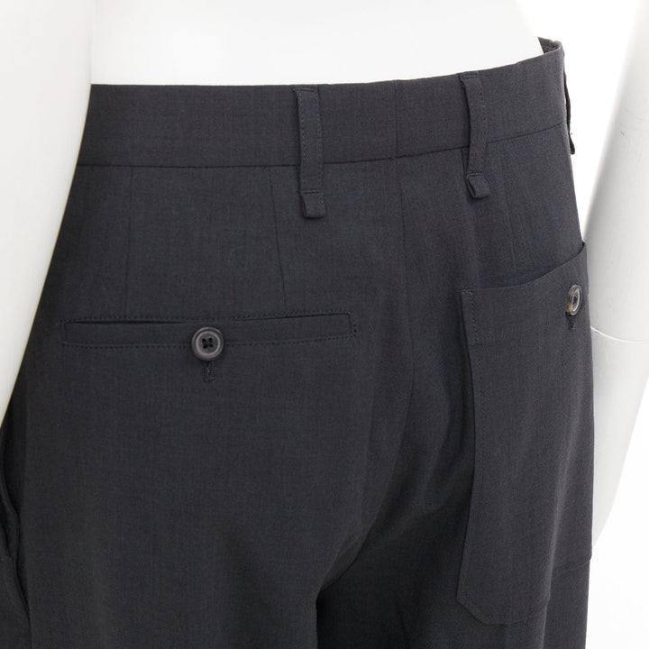 LANVIN grey viscose virgin wool pleated front drop crotch trousers FR44 XS