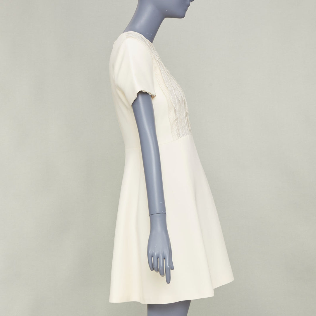 DIOR Bridal ivory wool silk crepe lace bib cocktail dress FR38 M