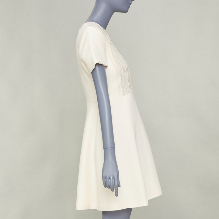 DIOR Bridal ivory wool silk crepe lace bib cocktail dress FR38 M