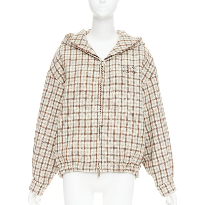 MIU MIU 2023 cocoa brown check logo hooded blouson jacket IT38 XS ASAP Rocky
