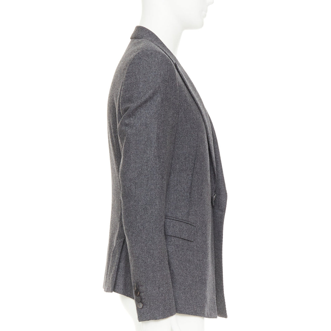 LANVIN grey speckled wool exposed darts single button blazer EU50 L