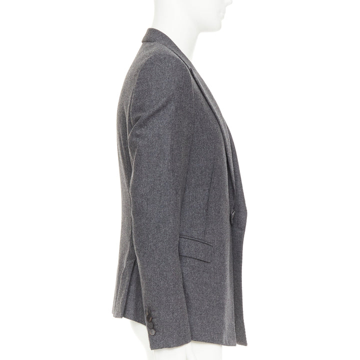 LANVIN grey speckled wool exposed darts single button blazer EU50 L