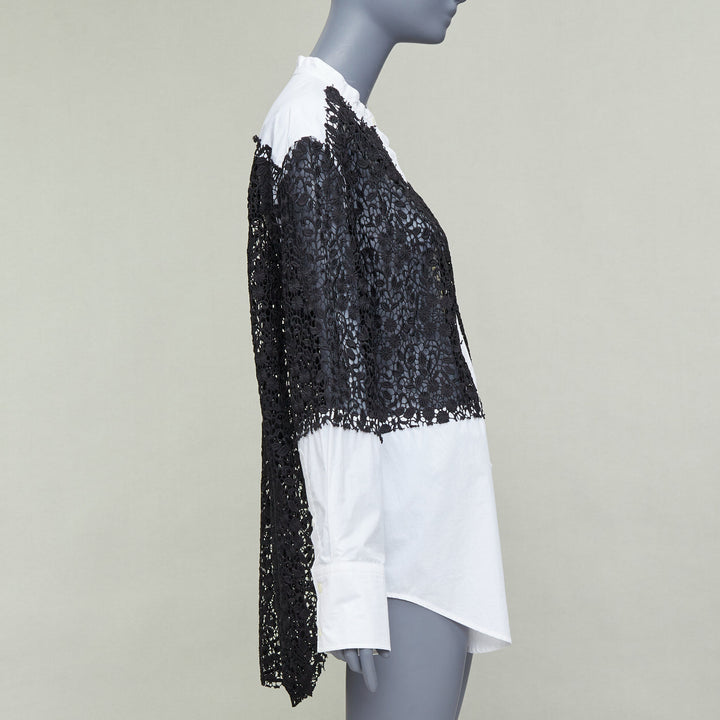 JW ANDERSON black white cotton floral lace insert dress shirt UK8 S