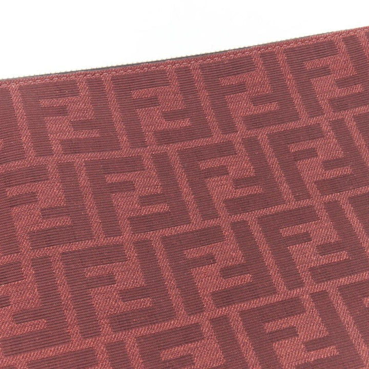 FENDI Zucca FF monogram red canvas black leather zip clutch bag