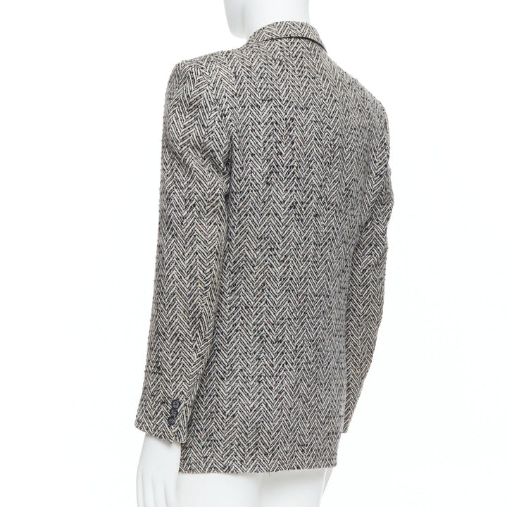 YVES SAINT LAURENT Vintage black grey colourful chevron tweed blazer jacket