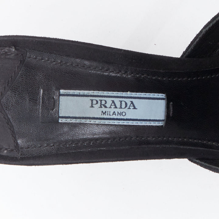 PRADA black satin bow front suede leather pointy mules EU39