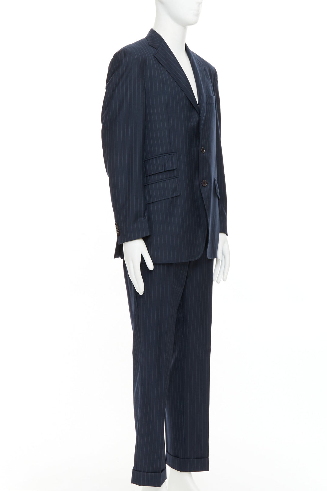 ETRO navy pinstripe 100% wool single breasted cropped blazer jacket IT50 L