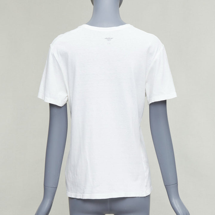 CHRISTIAN DIOR Dio(r)evolution cream grey cotton linen washed white tshirt S