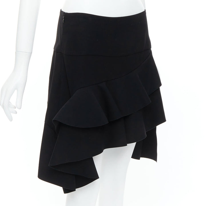 BALENCIAGA 2012 Runway black scuba structured ruffle slit skirt FR40 L