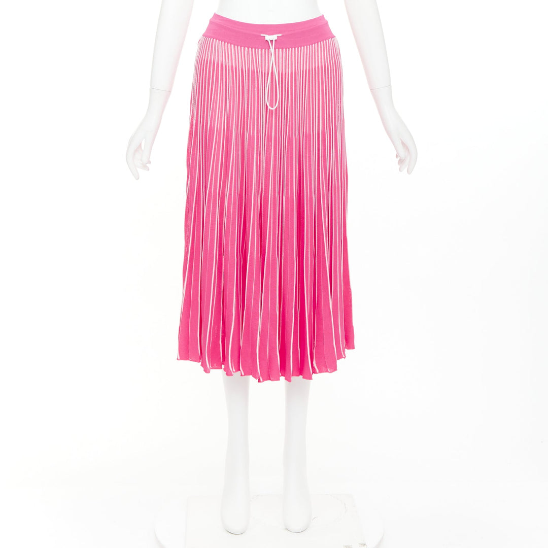 VALENTINO pink white viscose striped plisse toggle waist knit midi skirt S