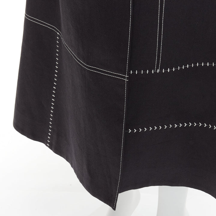GABRIELA HEARST black 100% linen white overstitched panel wrap skirt IT36 XXS