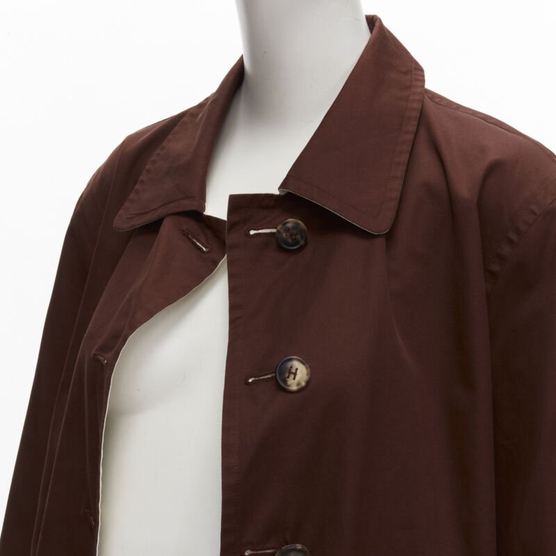 HERMES MARTIN MARGIELA Vintage Reversible brown ivory cotton overcoat FR38 M