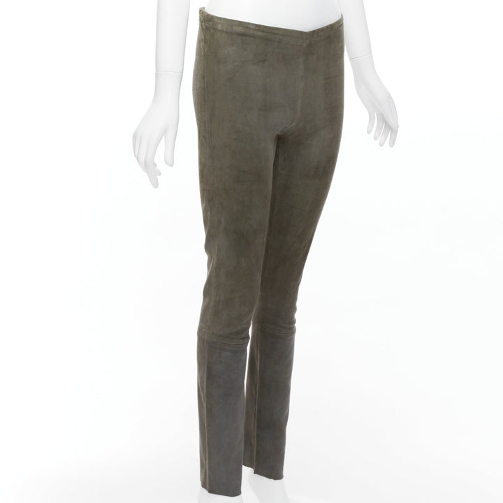 HAIDER ACKERMANN green grey suede leather flared legging pants FR36 S
