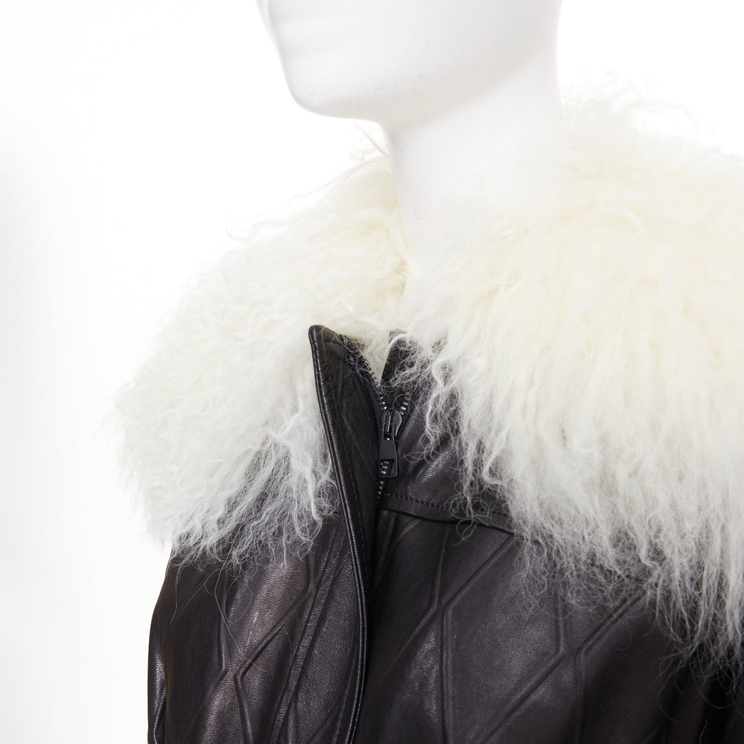 SKIIM PARIS Fran Mongolian diamond embossed lambskin black leather coat FR36 S