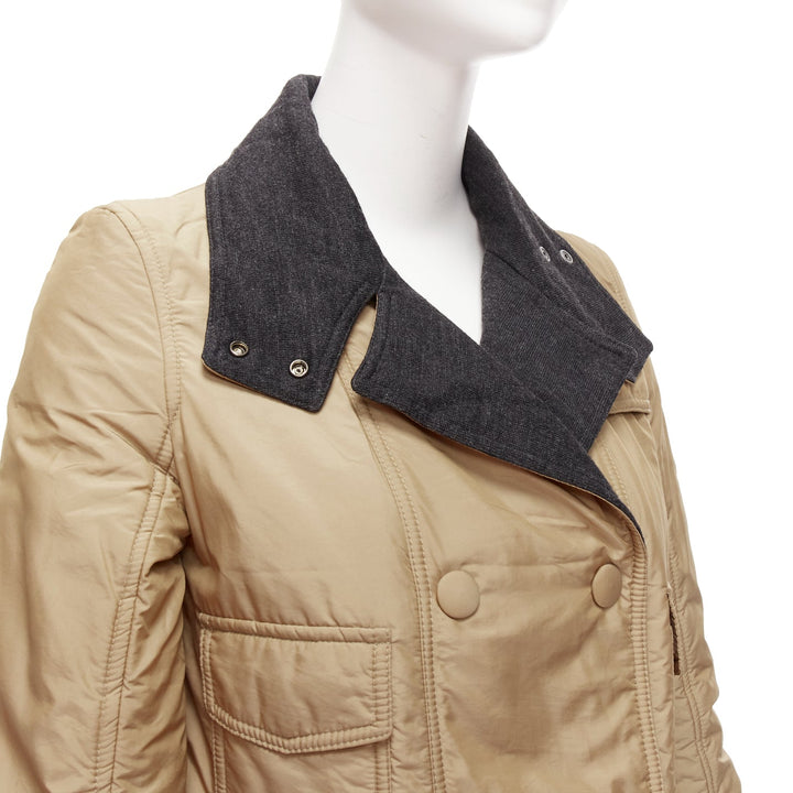 D&G Vintage beige nylon grey jersey collar zip cuff aviator jacket IT38 XS