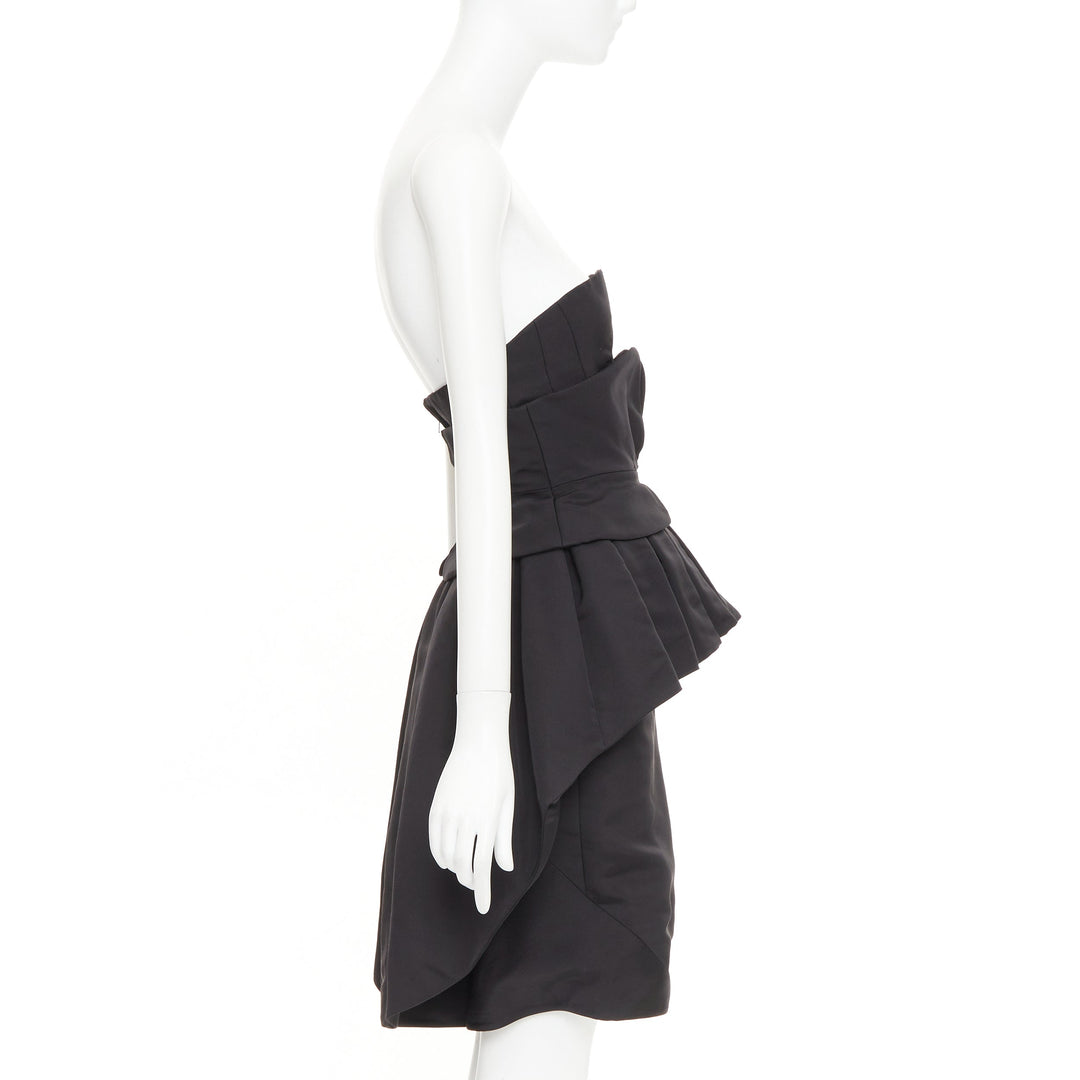 ZAC POSEN black silk structural peplum ruffled boned corset mini dress US2 S