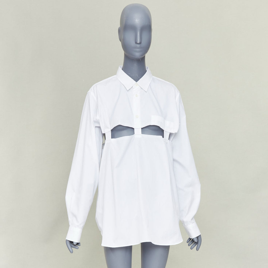 COMME DES GARCONS BLACK 2023 white cotton raw edge cut out long sleeve shirt L