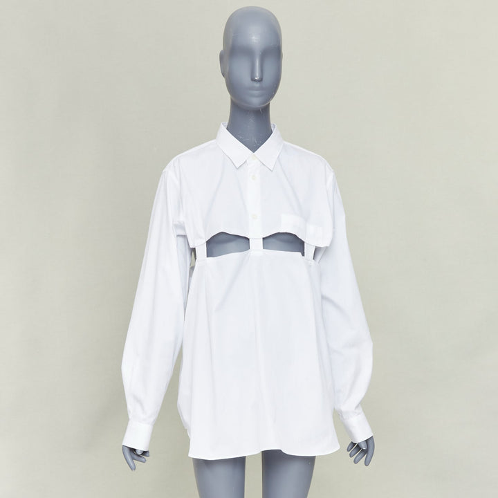 COMME DES GARCONS BLACK 2023 white cotton raw edge cut out long sleeve shirt L