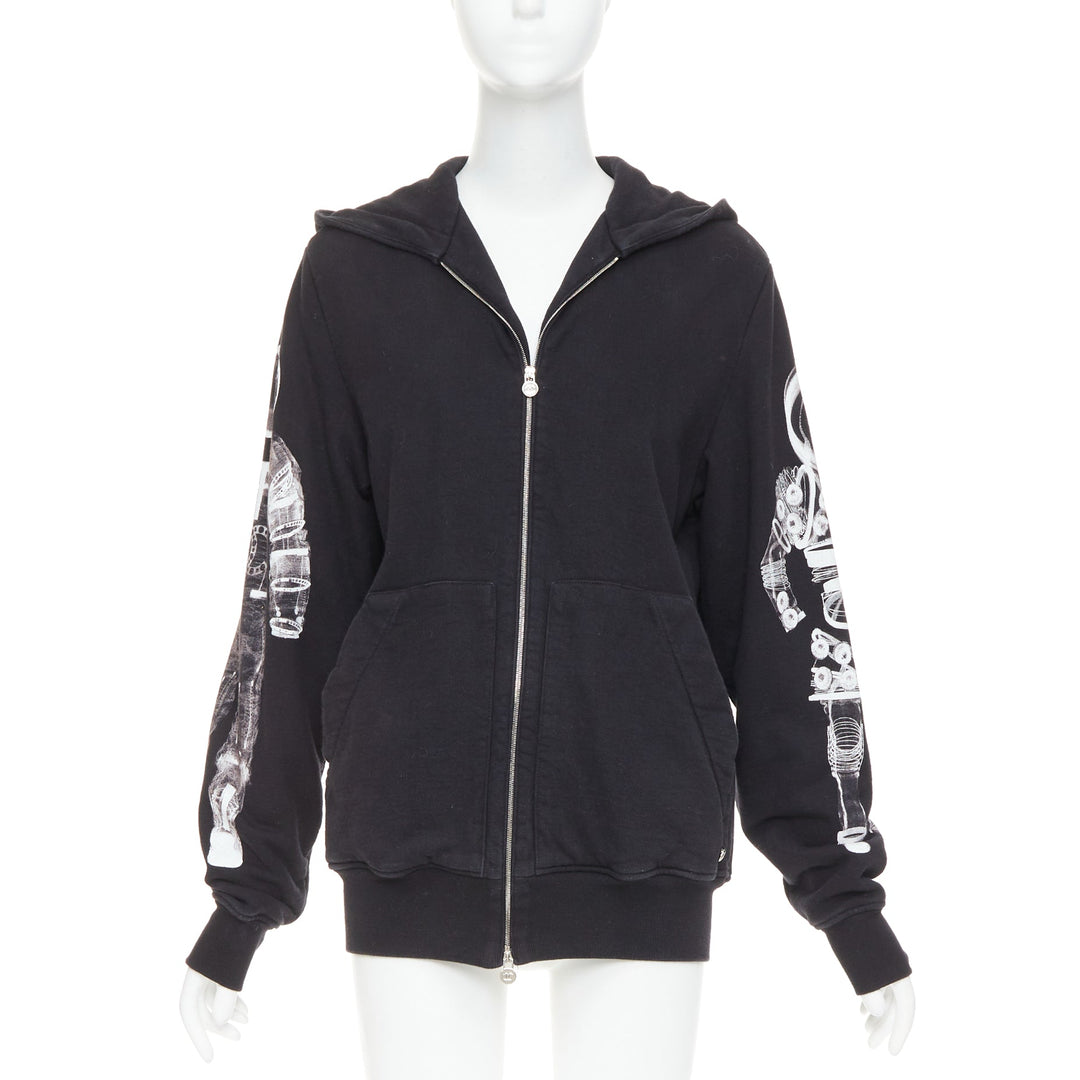 rare CHANEL 2017 Astronaut print sleeve black cotton zip up hoodie FR46 2XL