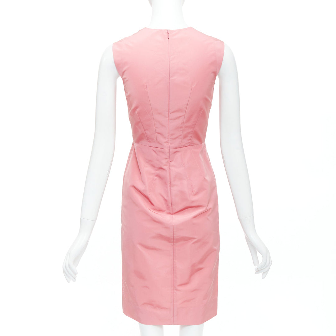 PRADA 2007 pink silk blend tafetta pleated fitted shift dress IT38 XS