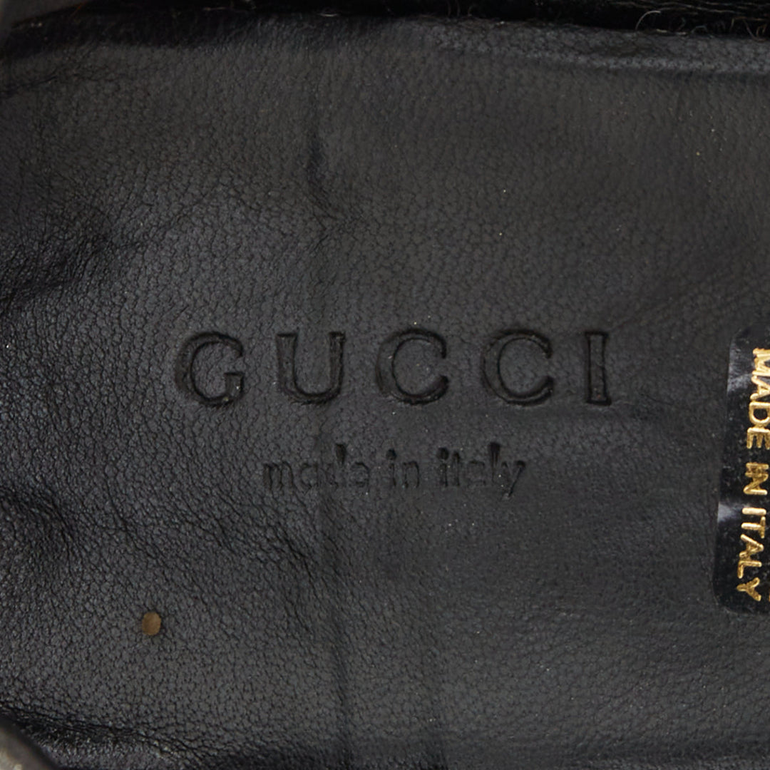 GUCCI 2015 Brixton black leather collapsible heel horsebit loafers EU37.5