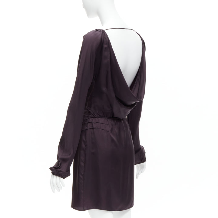 GUCCI Tom Ford 2002 Vintage dark purple satin laced neckline mini dress IT38 XS