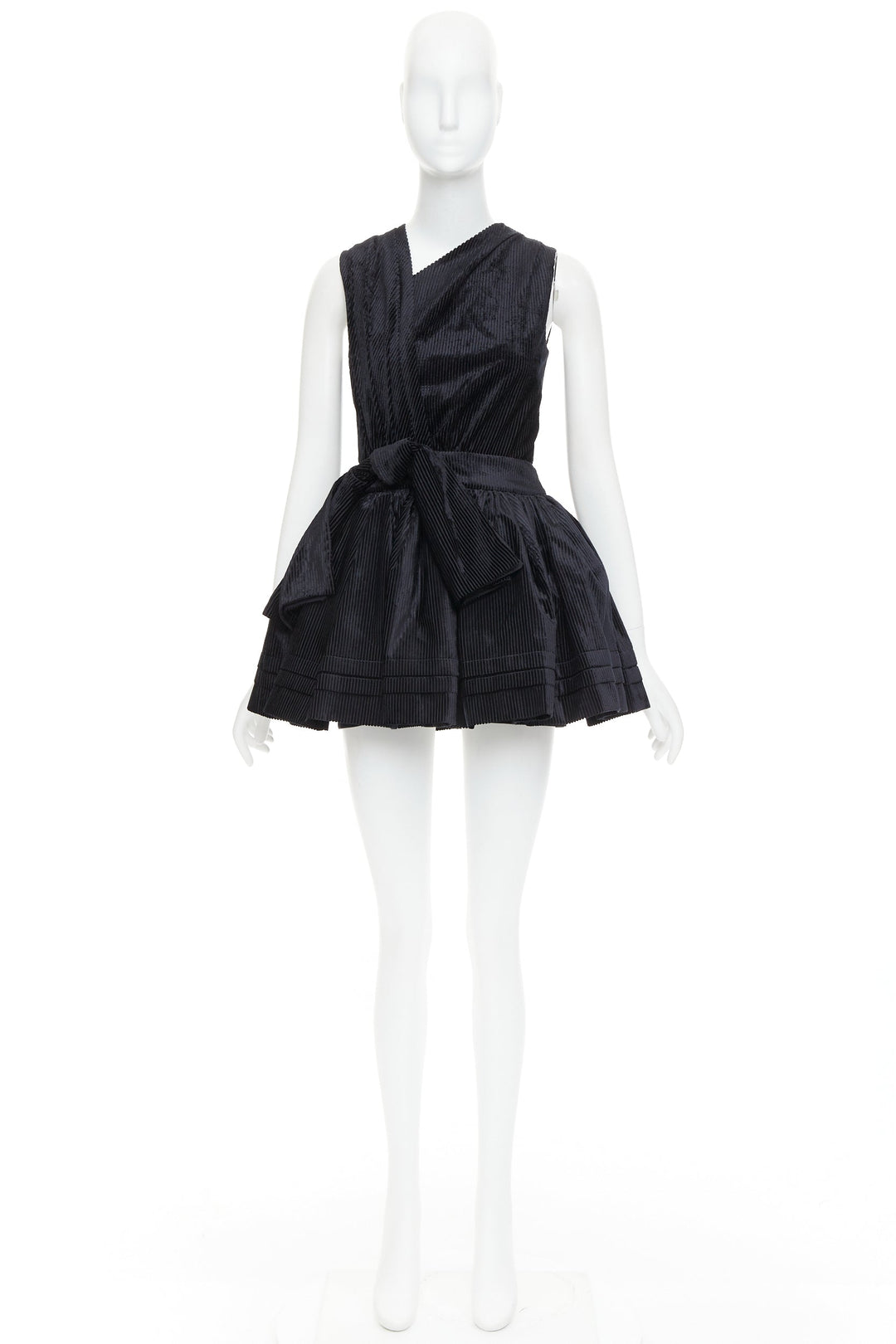SHUSHU TONG Tuck Edge Sloping black corduroy fit flare dress UK6 XS
