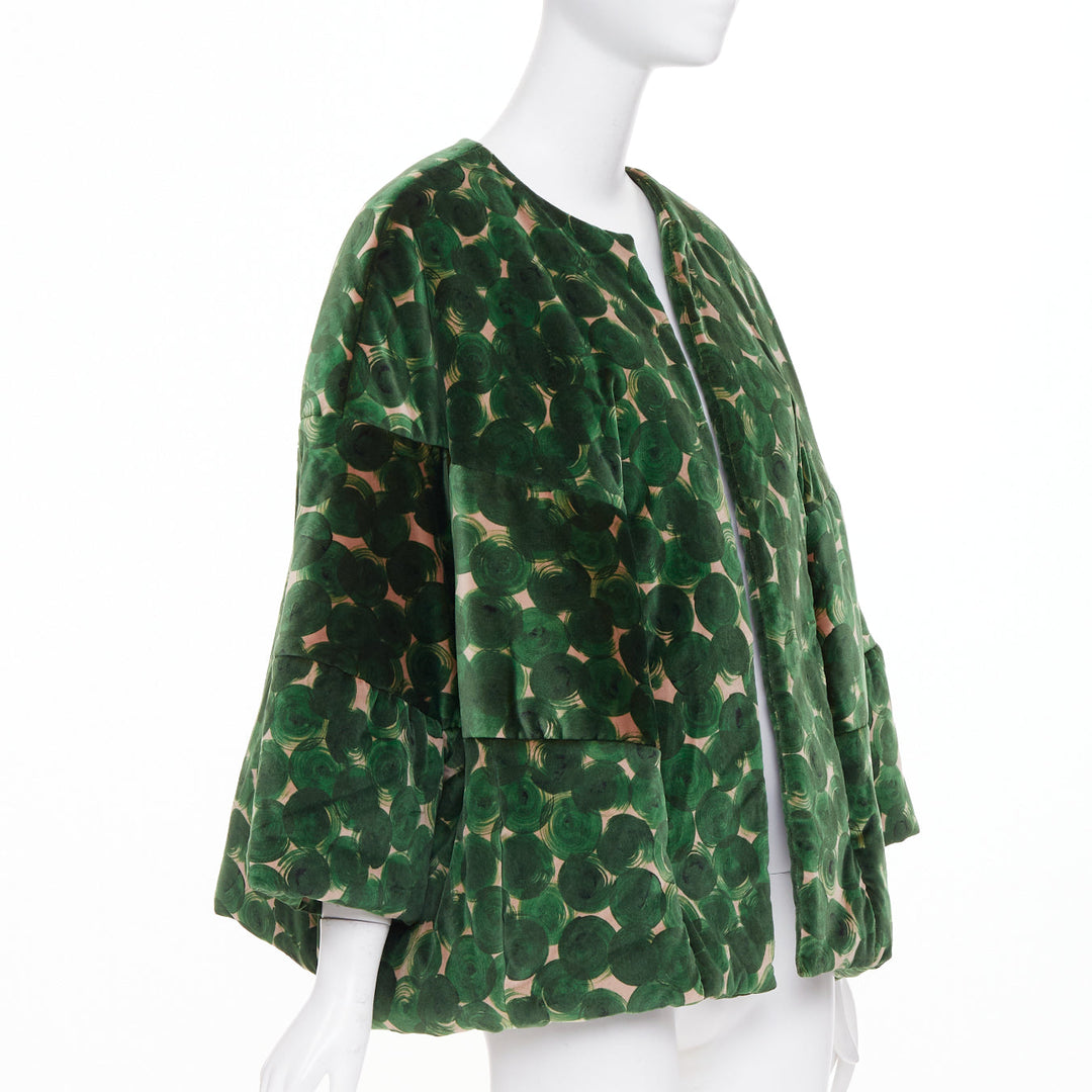 DRIES VAN NOTEN 2024 Violini Abstract Print green velvet cocoon jacket M