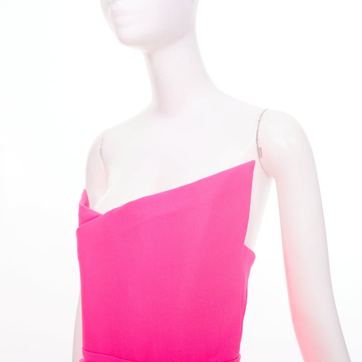 ROLAND MOURET 2023 pink silk wool asymmetric strapless fold cocktail dress UK8 S