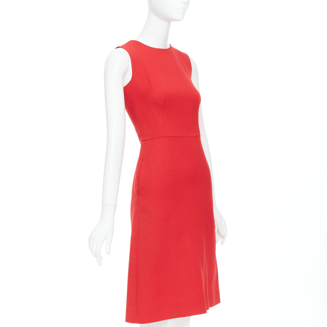 VALENTINO red silk wool side pocketed crew neck shift dress IT38 XS