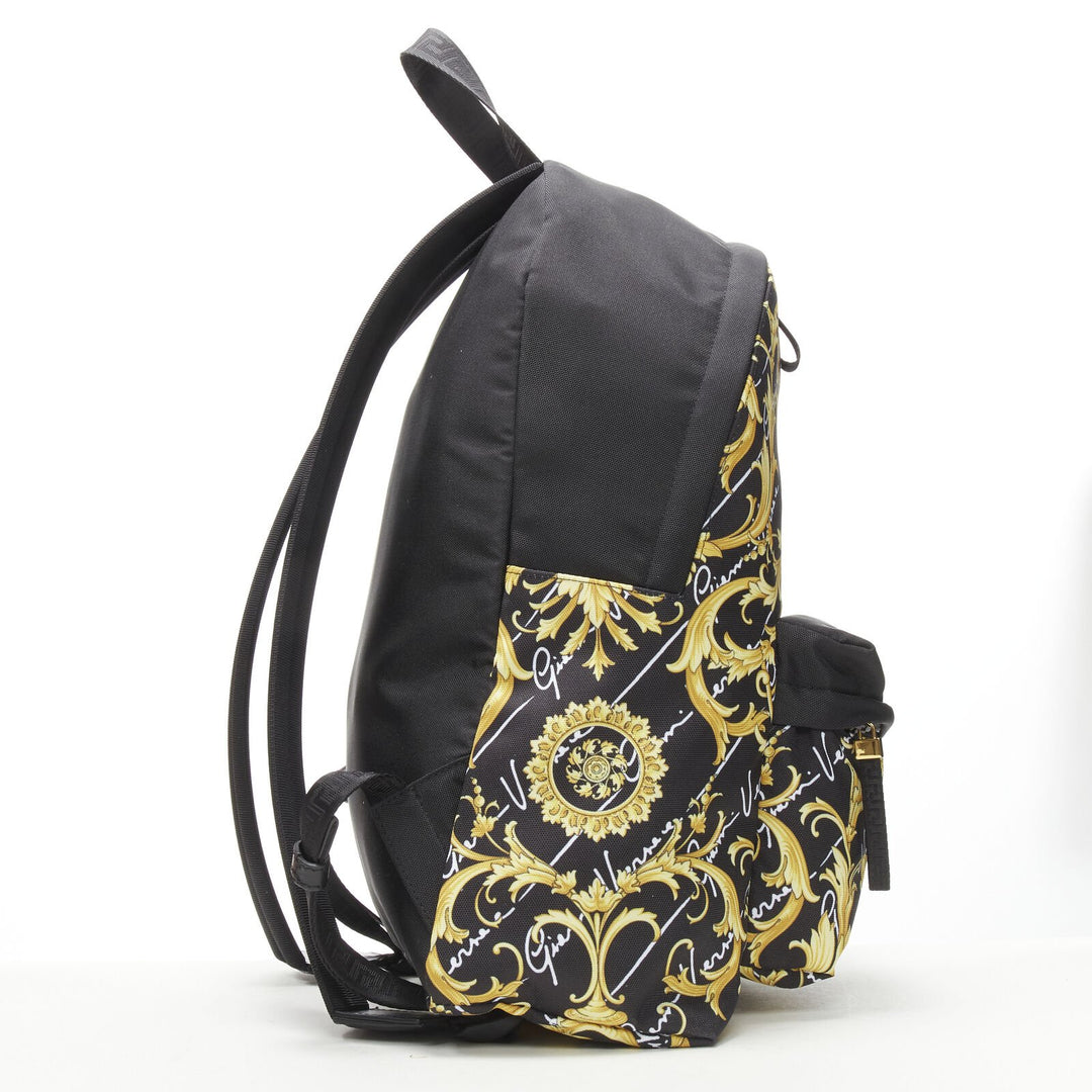 VERSACE Gianni Signature black gold Barocco Virtus Medusa nylon backpack bag