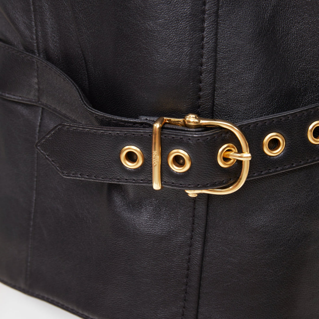 CELINE black lambskin leather gold Triomphe button waistcoat vest FR36 S