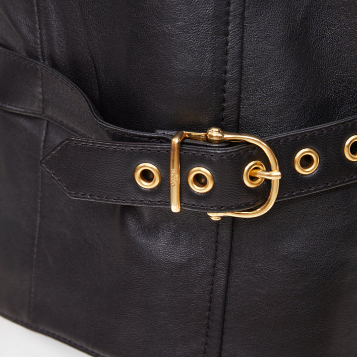 CELINE black lambskin leather gold Triomphe button waistcoat vest FR36 S