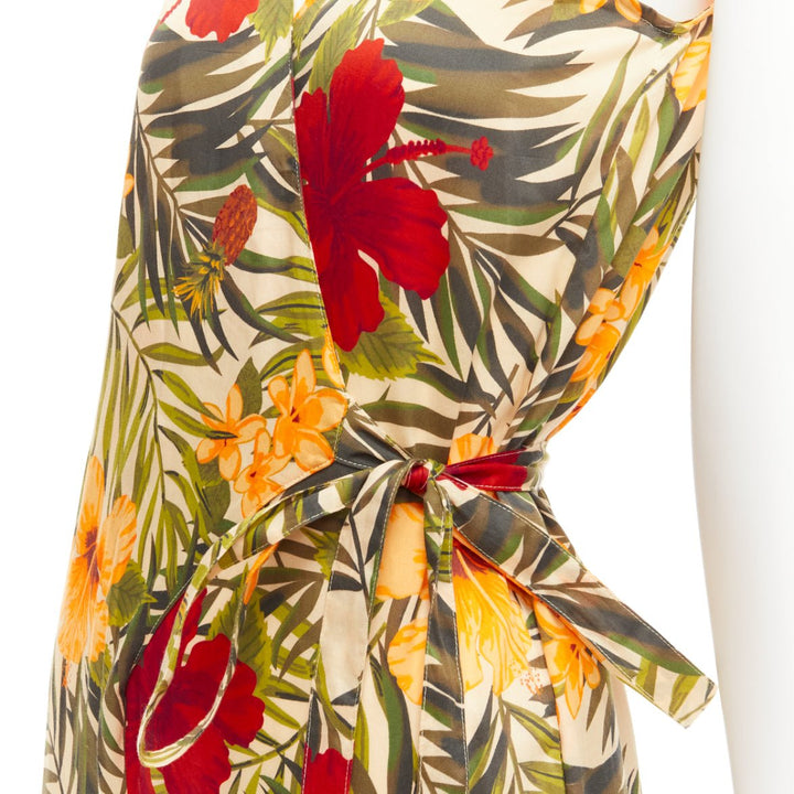 MIGUELINA red yellow green tropical floral print wrap jumpsuit XS