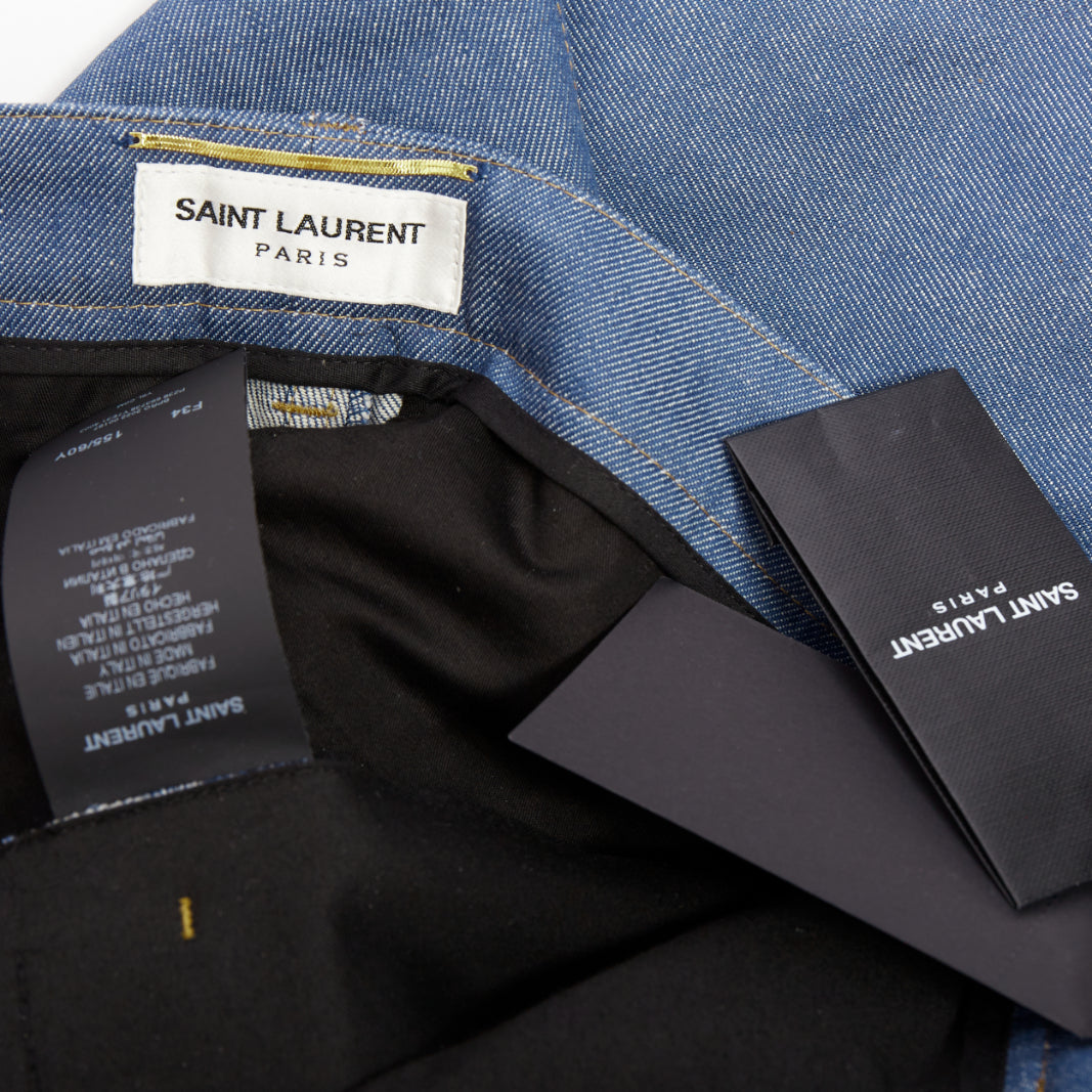 SAINT LAURENT 2022 blue pleated front high waist flare leg jeans FR34 XS