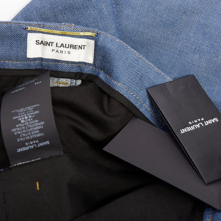SAINT LAURENT 2022 blue pleated front high waist flare leg jeans FR34 XS