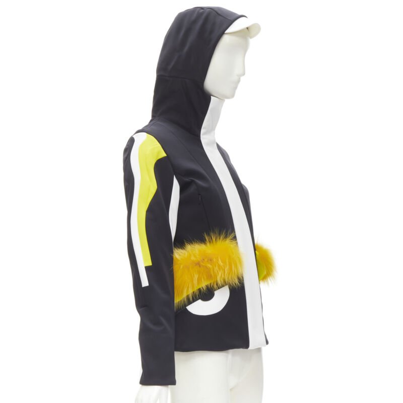 FENDI Monster Bug Eye black yellow fur trim ski jacket IT38 XS