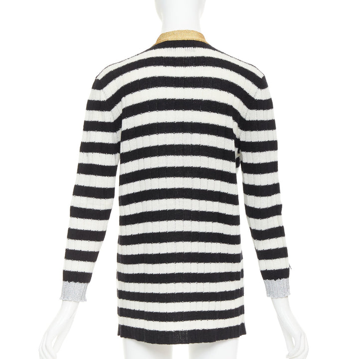 GUCCI Michele black white cashmere wool flower embroidered gold cardigan XXS