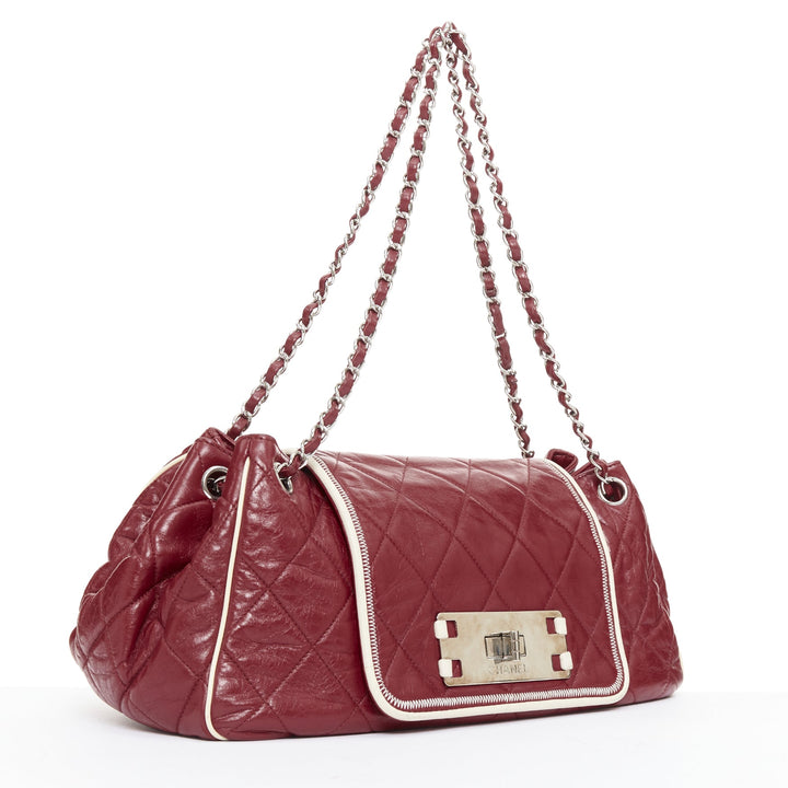 CHANEL East West Accordion Flap red Bordeaux silver chain flap bag
