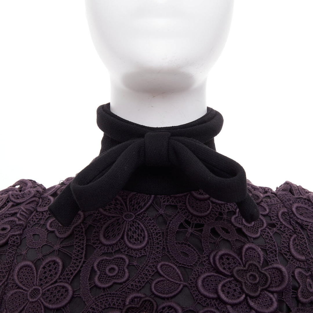 MIU MIU 2010 Runway lilac purple 3D crochet flower lace bow collar mini dress S