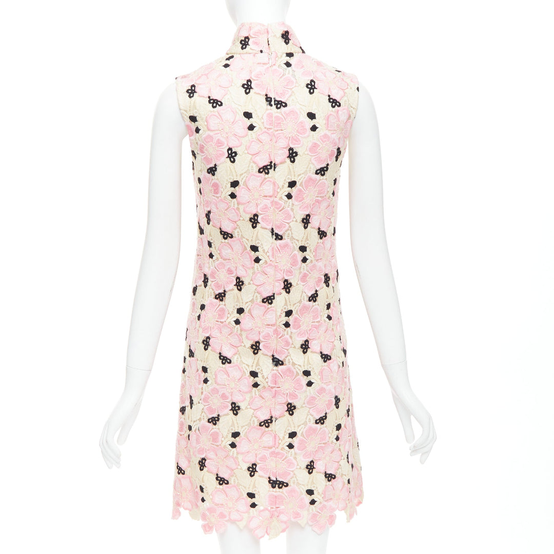 GIAMBATTISTA VALLI pink cream floral guipure lace mock neck dress IT38 XXS