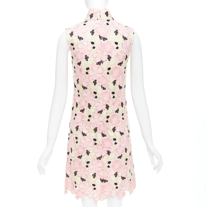 GIAMBATTISTA VALLI pink cream floral guipure lace mock neck dress IT38 XXS