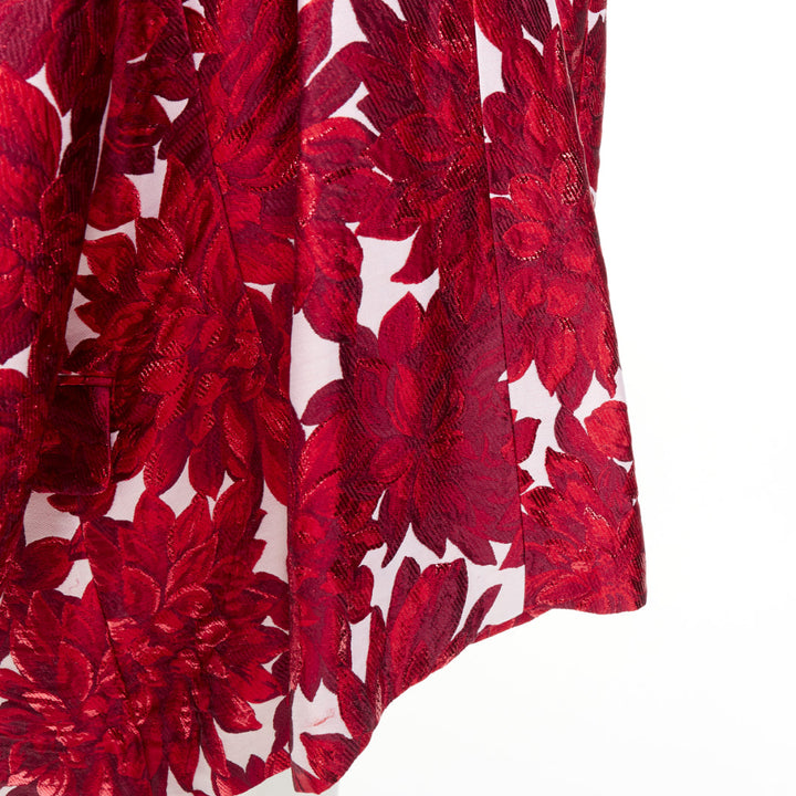 COMME DES GARCONS 2020 inside out red floral brocade trapeze wide lapels coat XS