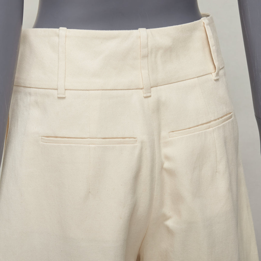 MARNI beige cotton linen canvas mid waist pleated wide leg culottes IT38 XS